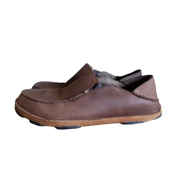 Olukai Men's Moloa Brown Leather Slip On Shoes Size 10 Loafers Boat Shoes - Picture 6 of 11